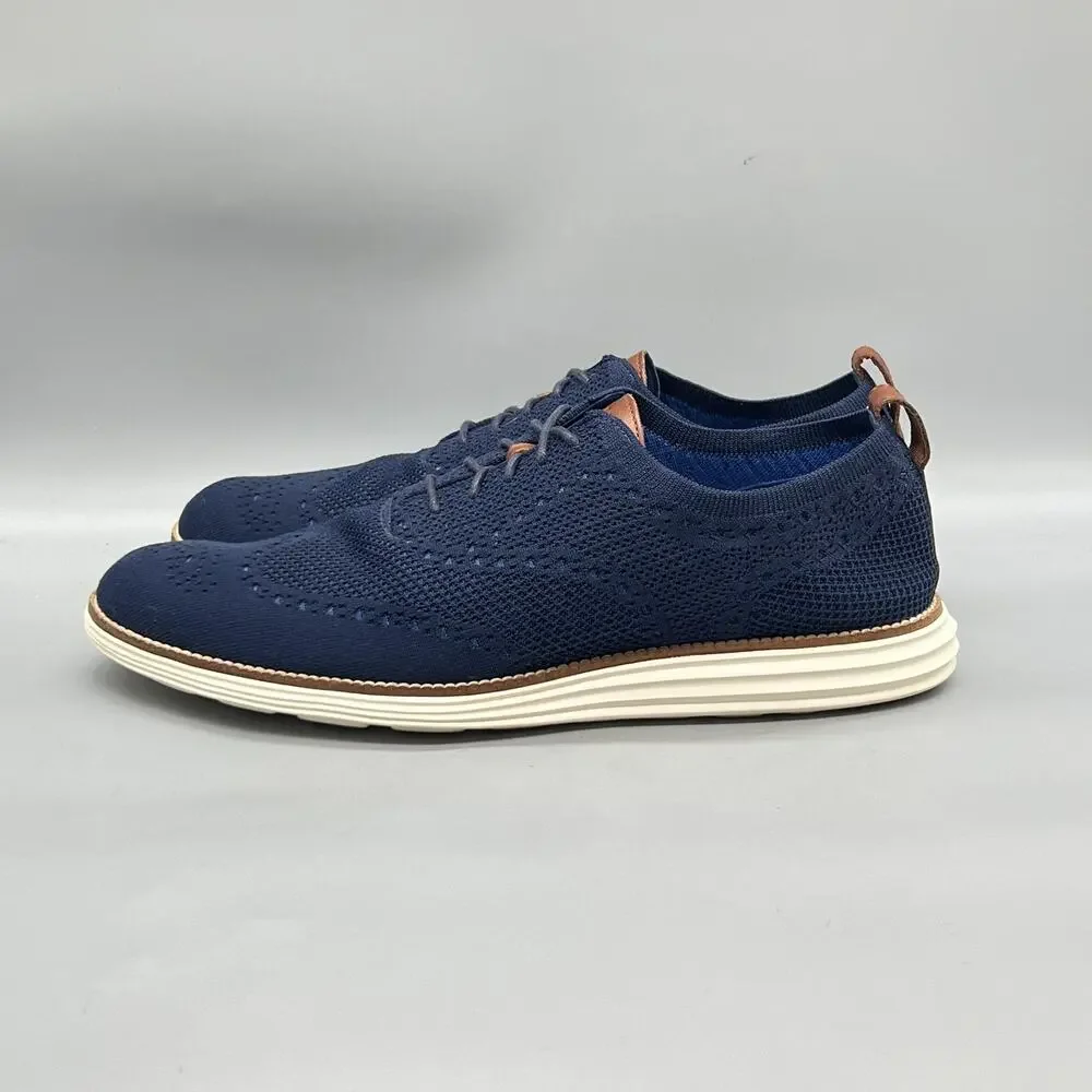 Cole Haan Shoes Men 13 Blue Knit Grand OS Wingtip Oxford Sneakers Comfort Casual